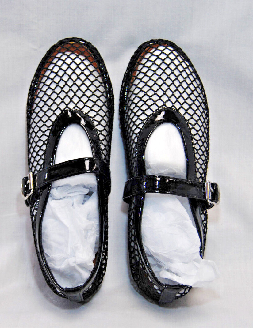 Divanne Women’s Black Mesh Flat Ballerina Mary Jane Shoes New T2355