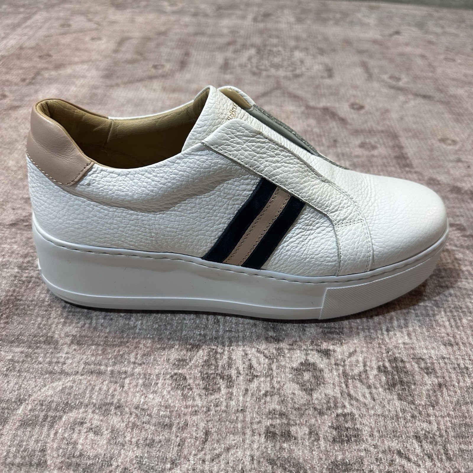 Russell & Bromley White Leather Stripe Platform Sneakers Italy Size 40 US 9.5