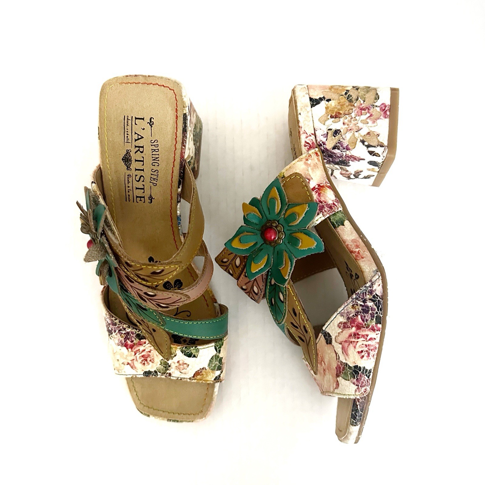 L’Artiste Spring Step Izetru Sandals Floral Block Heel Fairy Whimsy Size 6 NWOB