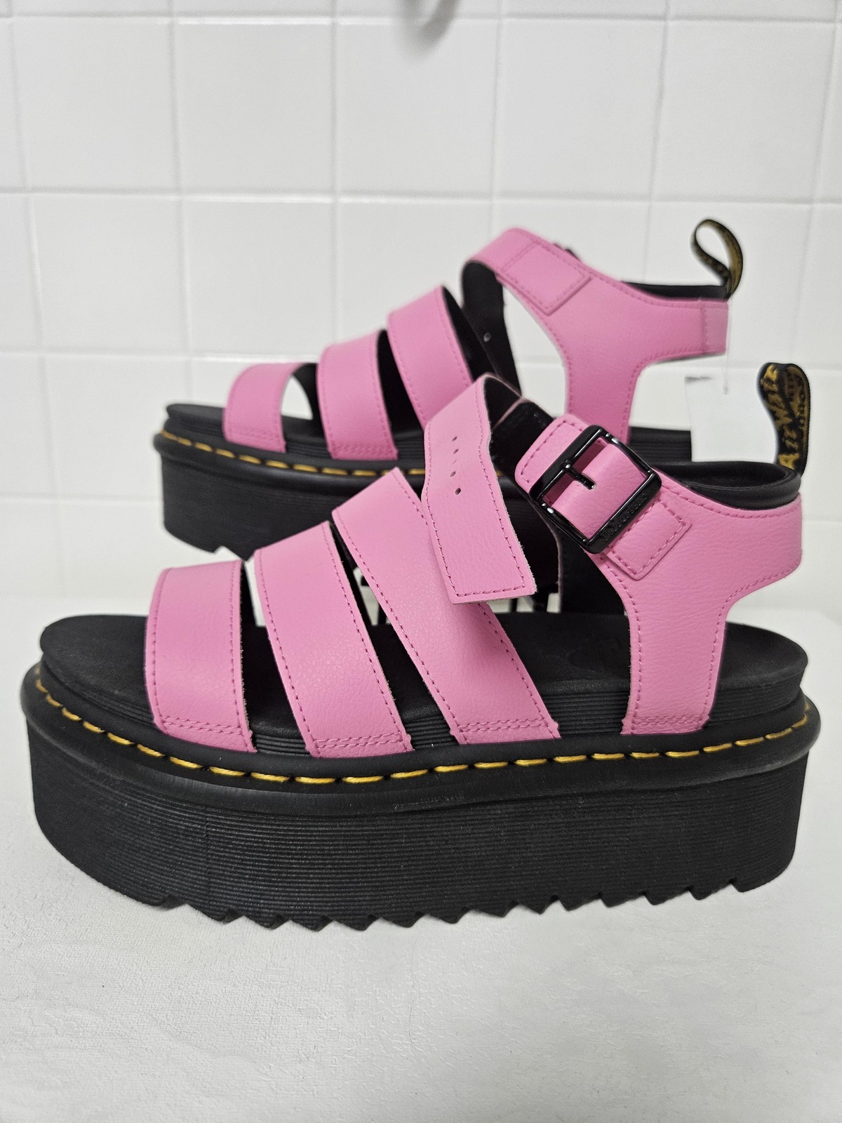 Dr Martens Sandals Womens Size 10 Pink Blaire Quad Platform Strappy Buckle