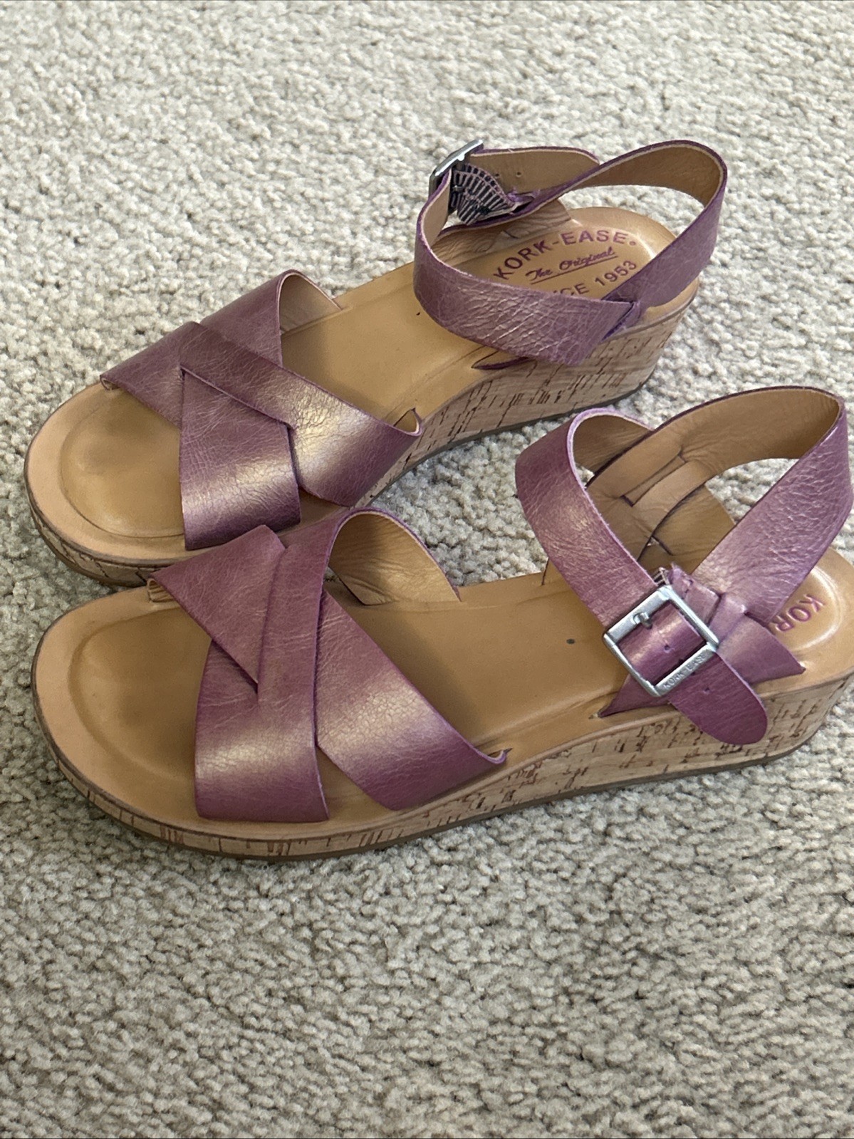 Kork-Ease Size 7 38 Women’s Leather wedge sandals, Orchid Pink Color