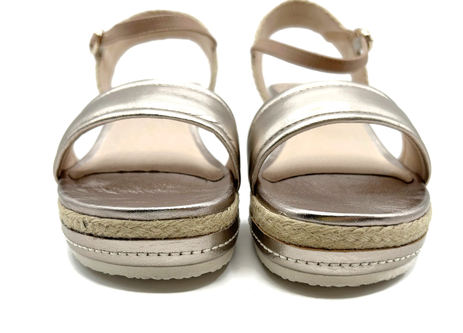 Frankie4 Harris Champagne Espadrille Sandal Size 8.5 Leather Metallic Worn 1X!