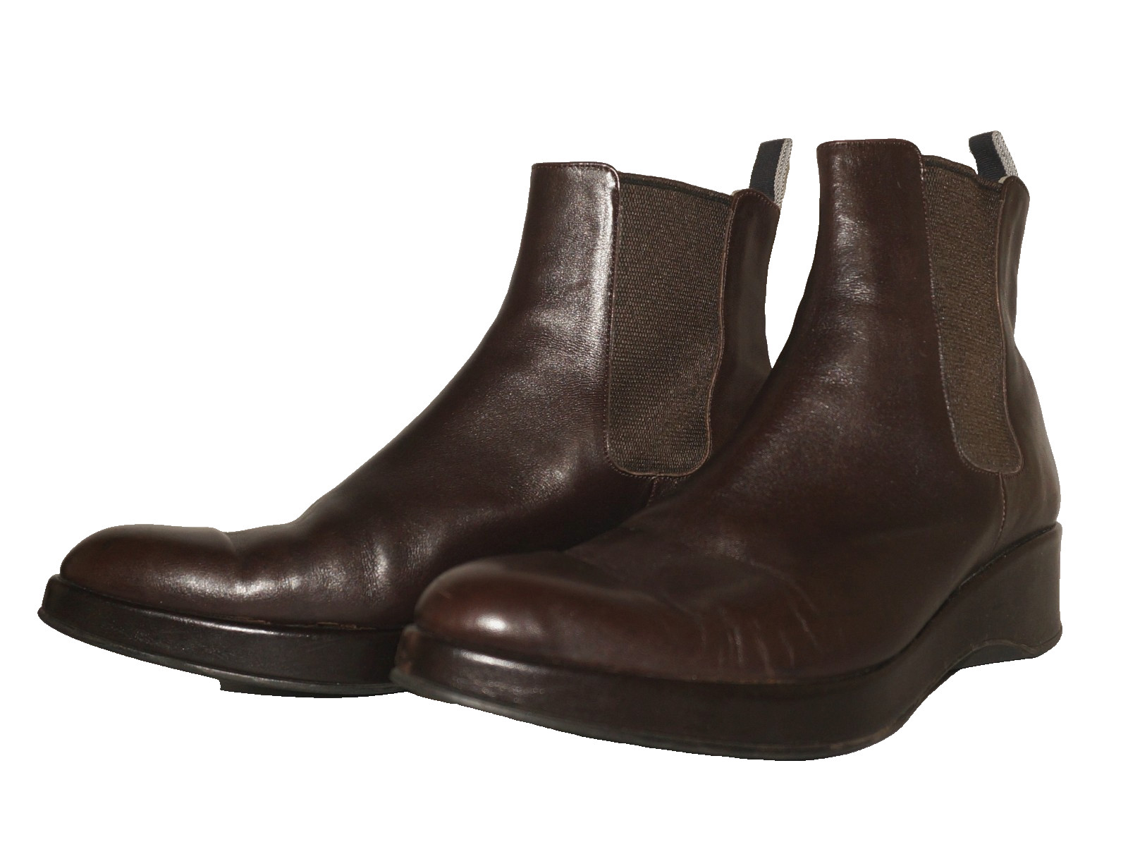 Vintage ROBERT CLERGERIE Brown Leather Platform-Wedge Chelsea Boots US 7