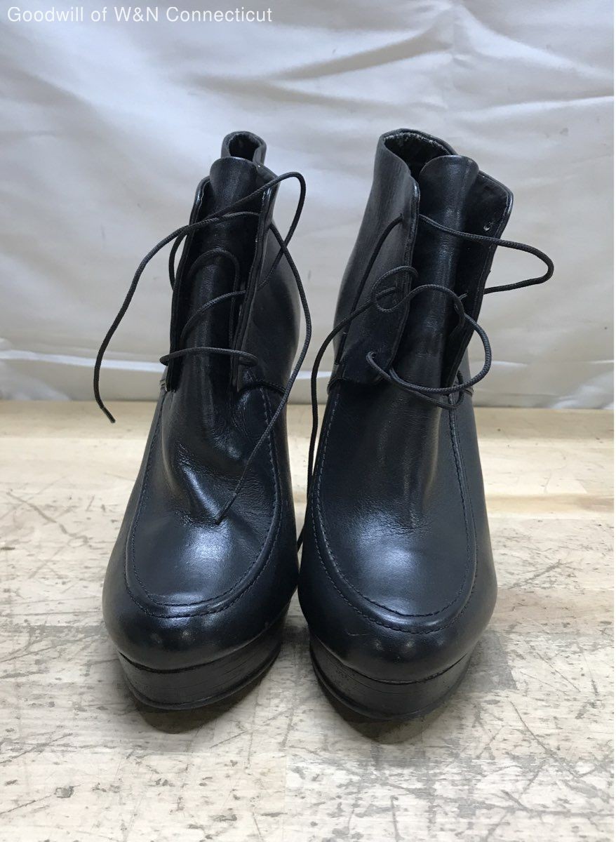 Kelsi Dagger Black Leather Lace Up Platform Block Heel Ankle Boots Size 8