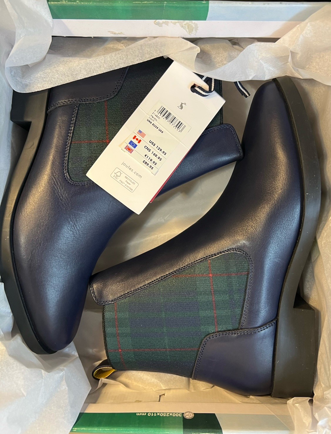 NEW🔥 Joules Chelmsford Women’s Chelsea Boot NAVY BLUE PLAID Sz 8 HENDRY
