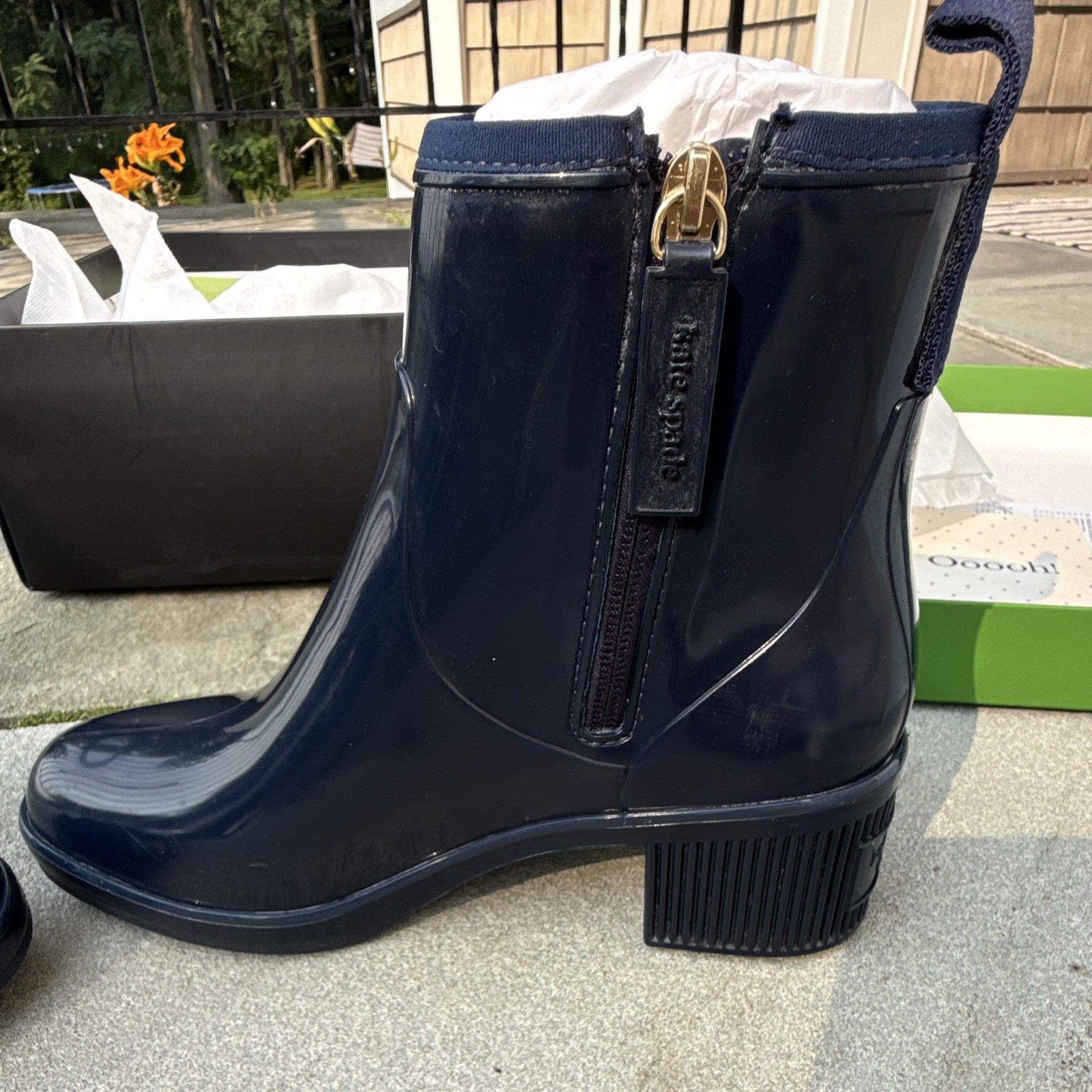 Kate Spade New York Puddle Rubber Ankle Rain Boot Waterproof Zip Blue 7 B