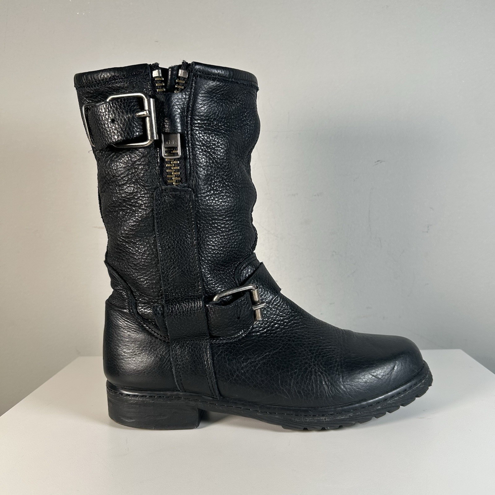 Y2K Steve Madden Black Leather Buckle Moto Combat Ankle Boots Women’s 6.5