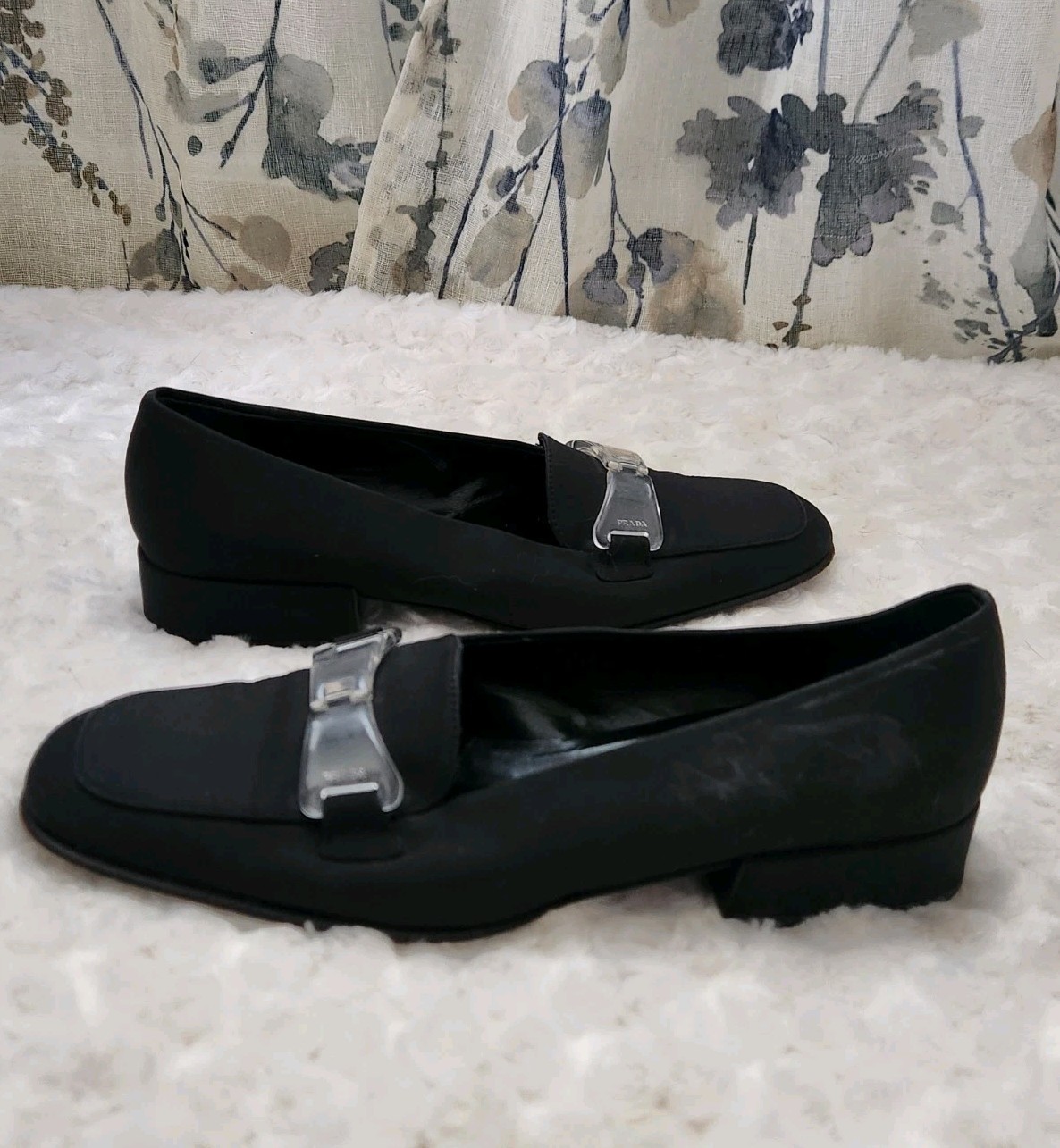 PRADA Women’s Nylon Slip-On Loafers Black Logo Block Heel 90s Size 37.5/US 7