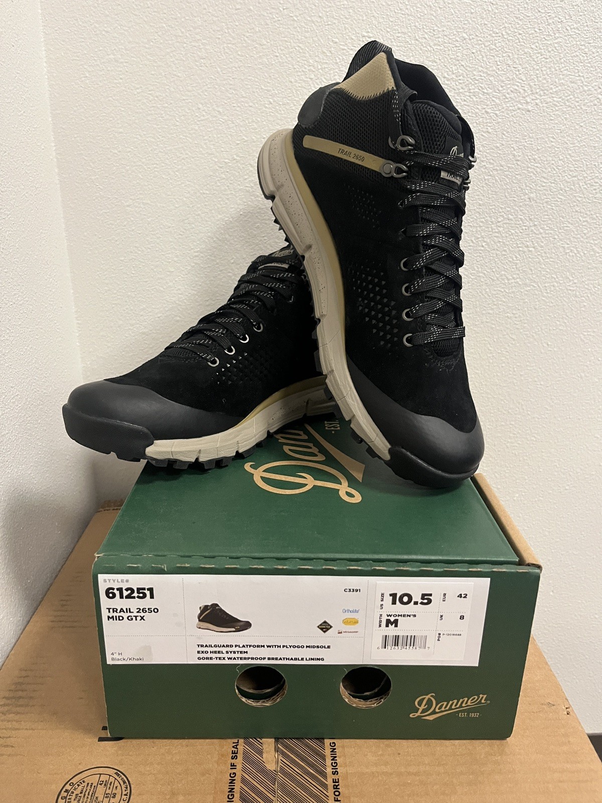 DANNER TRAIL 2650 GTX WOMEN’S US 10.5 UK 8 EUR 42 BLACK HIKE BOOTS 61251 NEW