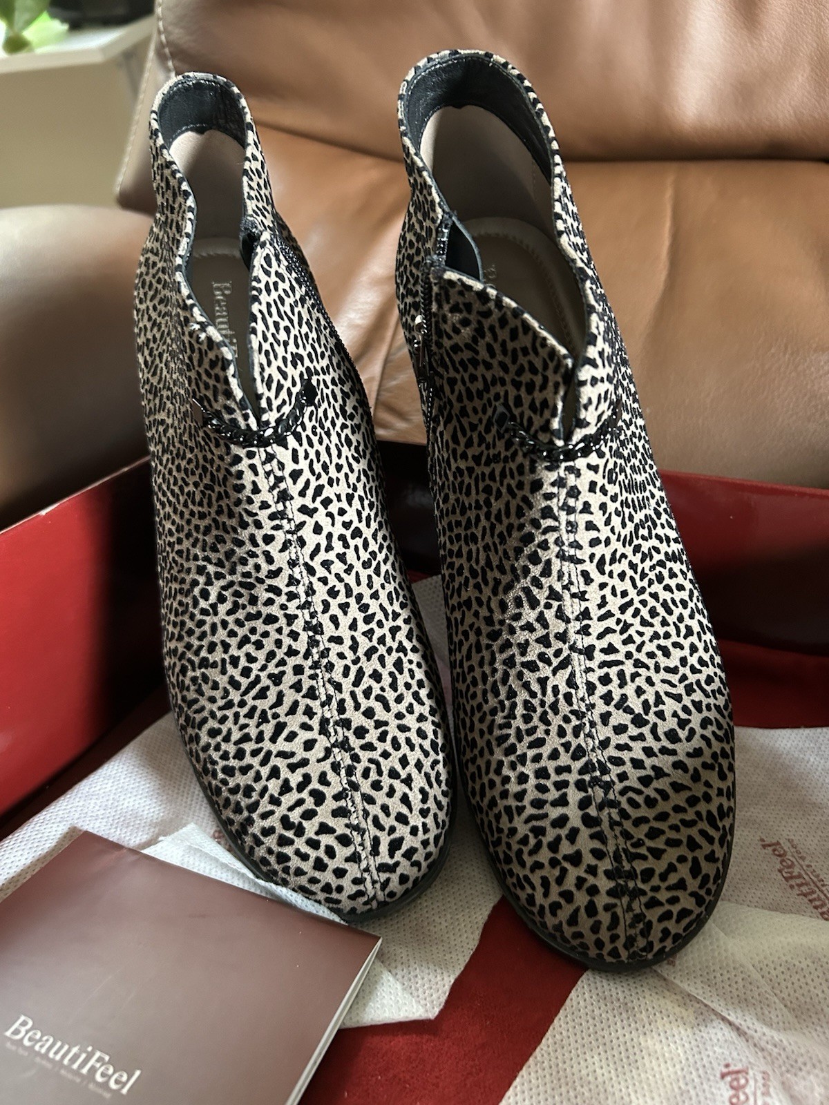 Beautifeel Animal Print Wedge Booties NEW 38