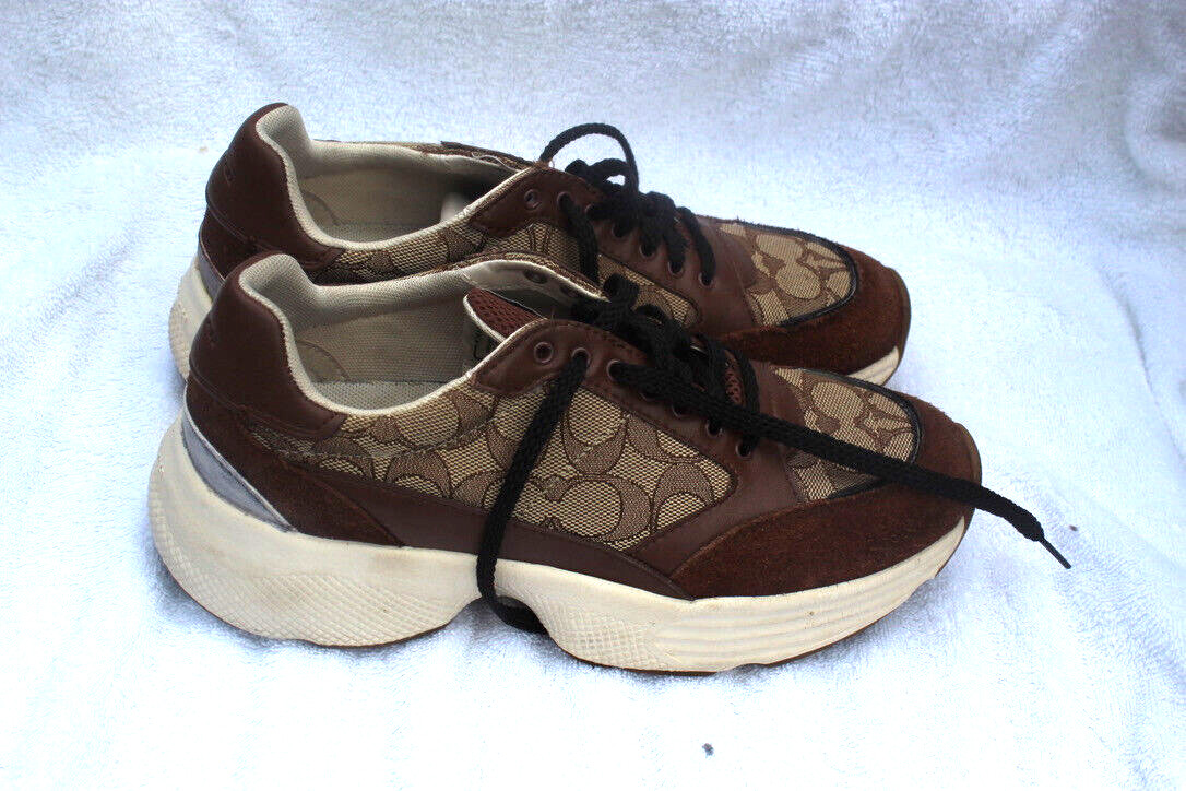 COACH G5057 TECH RUNNERS SNEAHERS BROWN LOGO W SZ 7.5B MADE IN INDONESIA