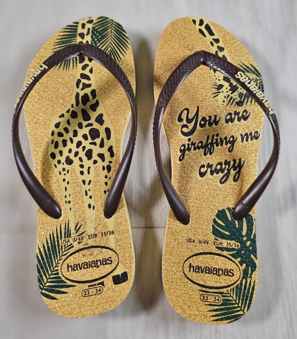 Havaianas Flip Flops Metallic Gold- Safari US Women Sz 6- USA 3/4Y EUR 33-34