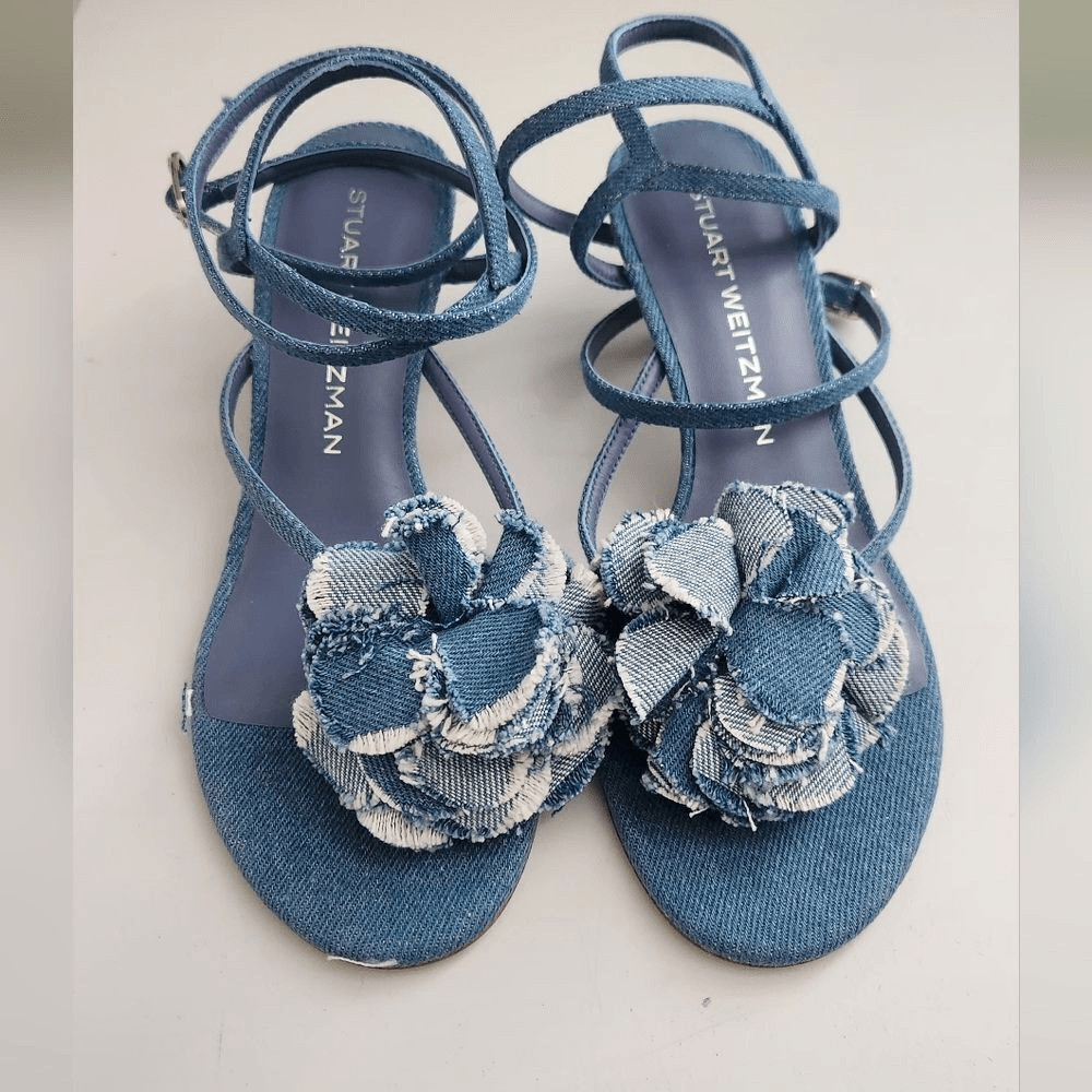 $495 Stuart Weitzman Belize 50 Stappy Sandal In Denim 7B