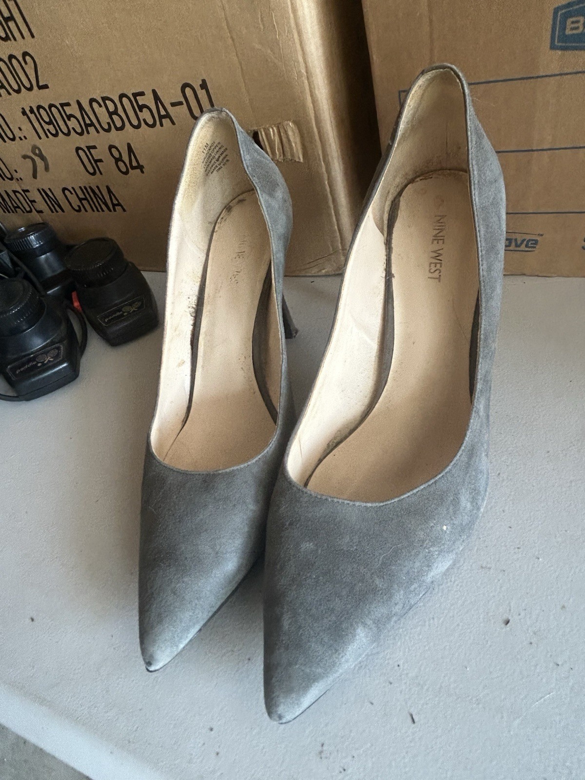 Nine West Women’s Gray Suede Solid Pointed Toe Slip-On Heel Pumps 11