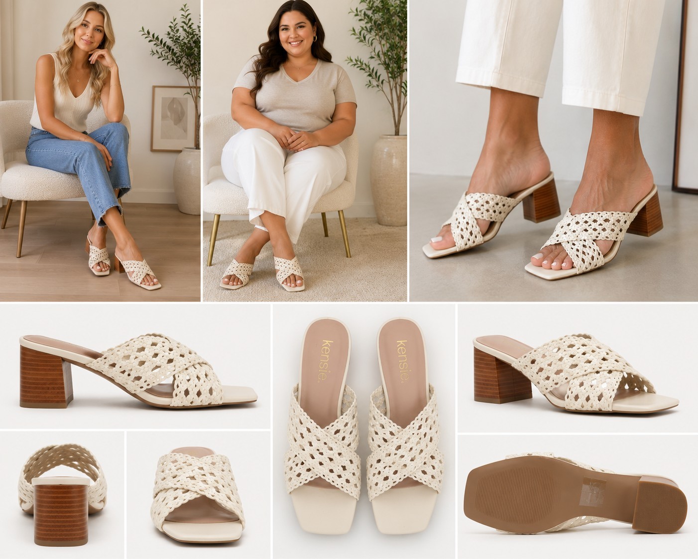 Kensie Women’s Woven Block Heel Slide Sandals – Cream/Ivory – Chic Summer…
