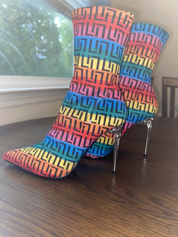 Sexy Liliana Rainbow sock boot stiletto heel new High Heels Fancy Bright
