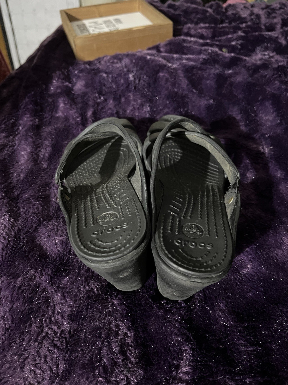 Crocs Women’s Black Strappy Wedge Slip-On Sandals Synthetic Upper Size 8