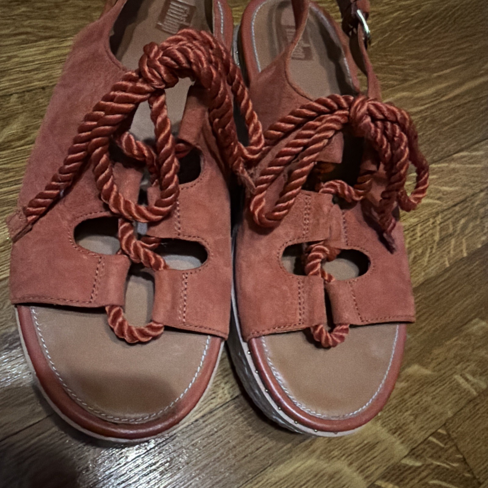 Fitflop Women Felicity Lace Up Suede Back Strap Platform Sandal Burnt Orange 8M