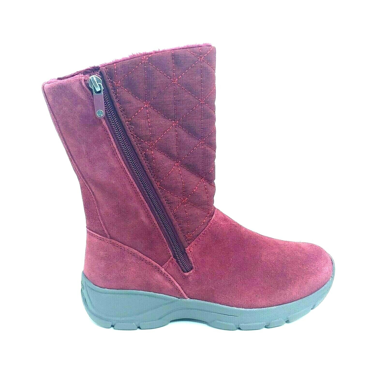 Lands End Shoes Womens Quilted Side Zip All Weather Boots Deep Red 6.5