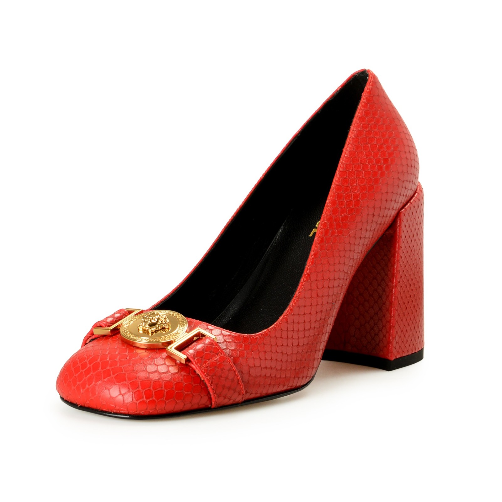 Versace Women’s Gold Medusa Red Leather High Heel Pump Shoes US 6 IT 36