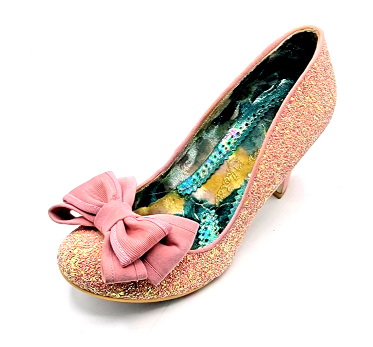 IRREGULAR CHOICE Ban Joe Women’s 39 Pink Bow Giltter Mid Heel Prom Formal Shoes