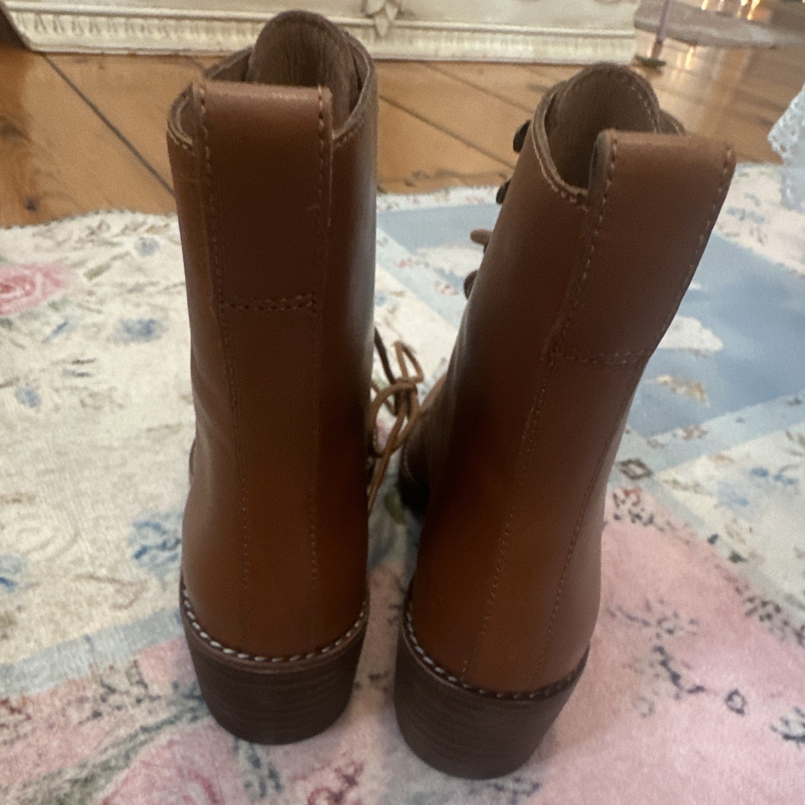 Women’s Madewell Brown Lace-Up Ankle Bootie, Round Toe, Block Heel, Solid