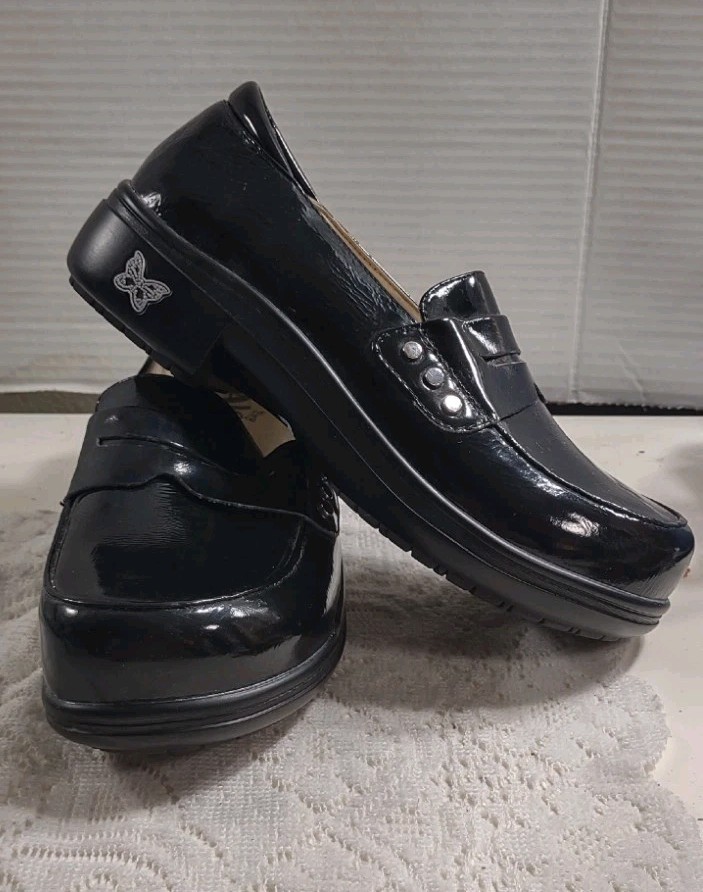 ALEGRIA PG LITE TAYLOR BLACK SHINY Patent LEATHER SLIP ON SHOES 36 USA 5.5-6 New