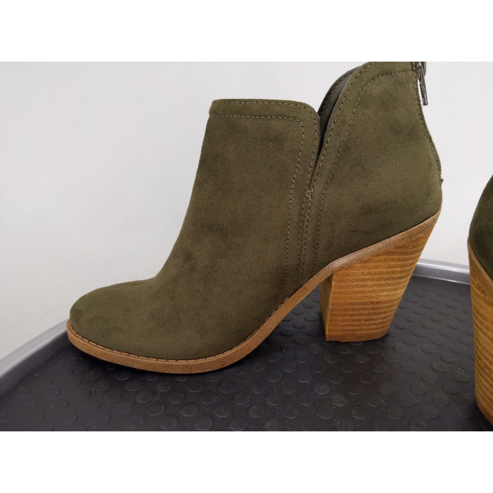 Joie Kayden Ankle Boots Womens 6.5 Olive Green Suede Textile Stacked Block Heel