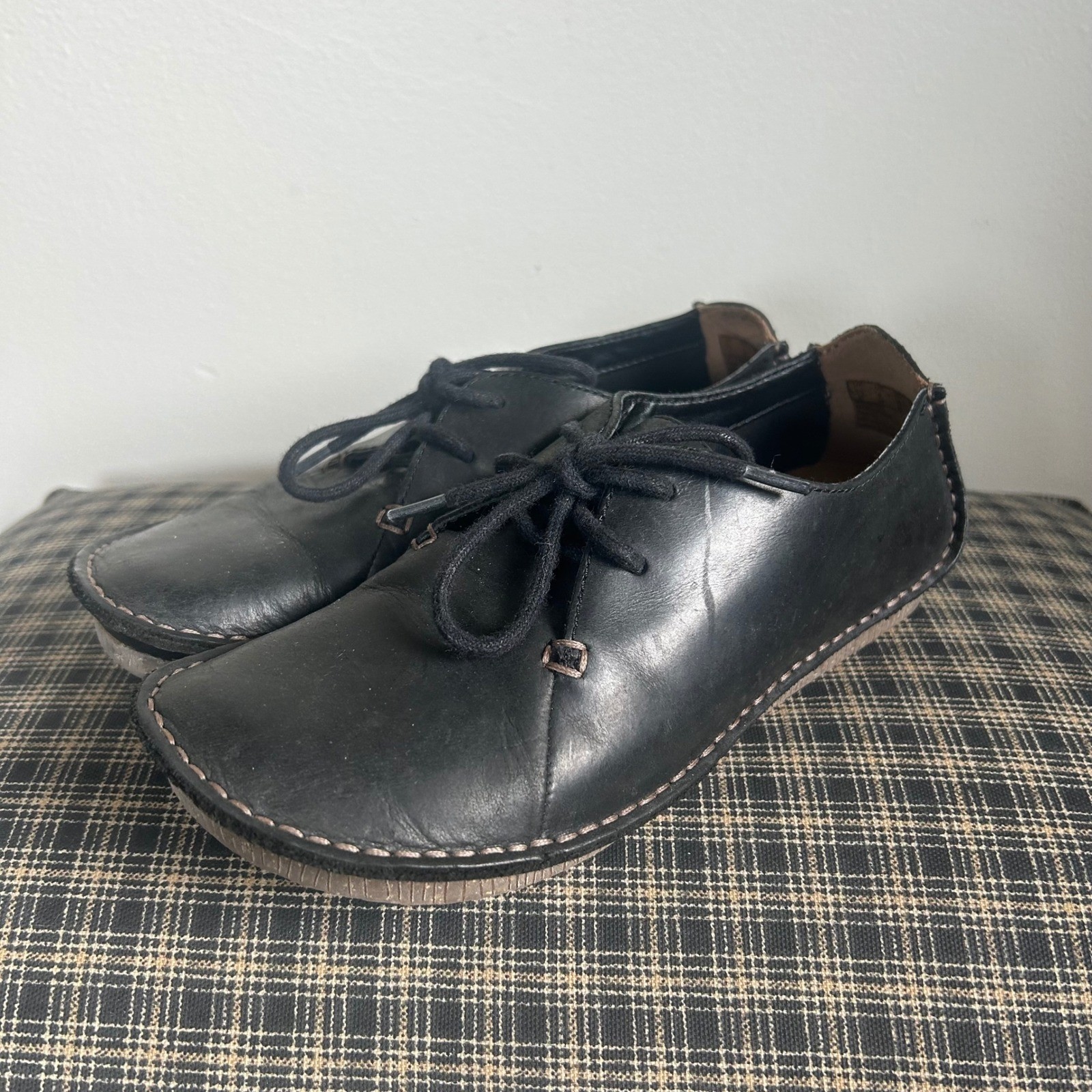 Clarks Artisan Janey Mae Leather Lace Up Oxford Shoes Size 6 Black