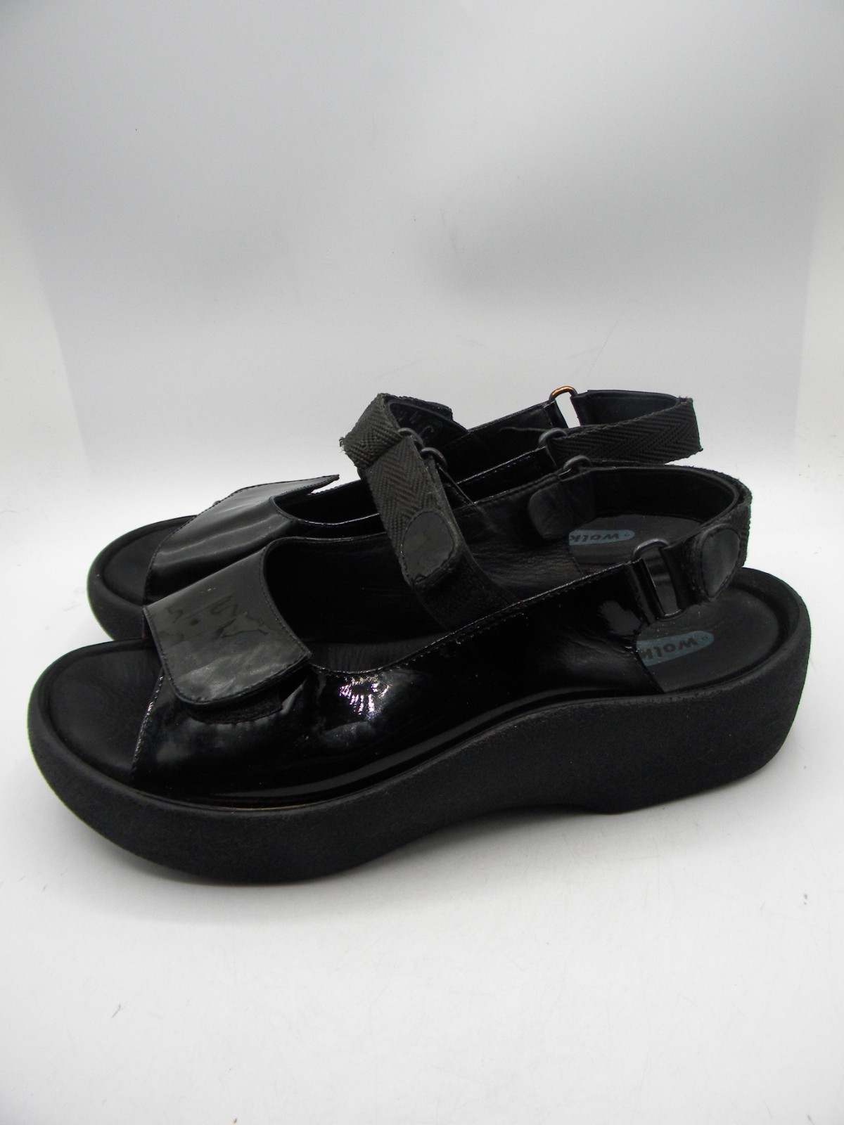 WOLKY Jewel Black Patent Sling-Back Platform Sandals Size 40