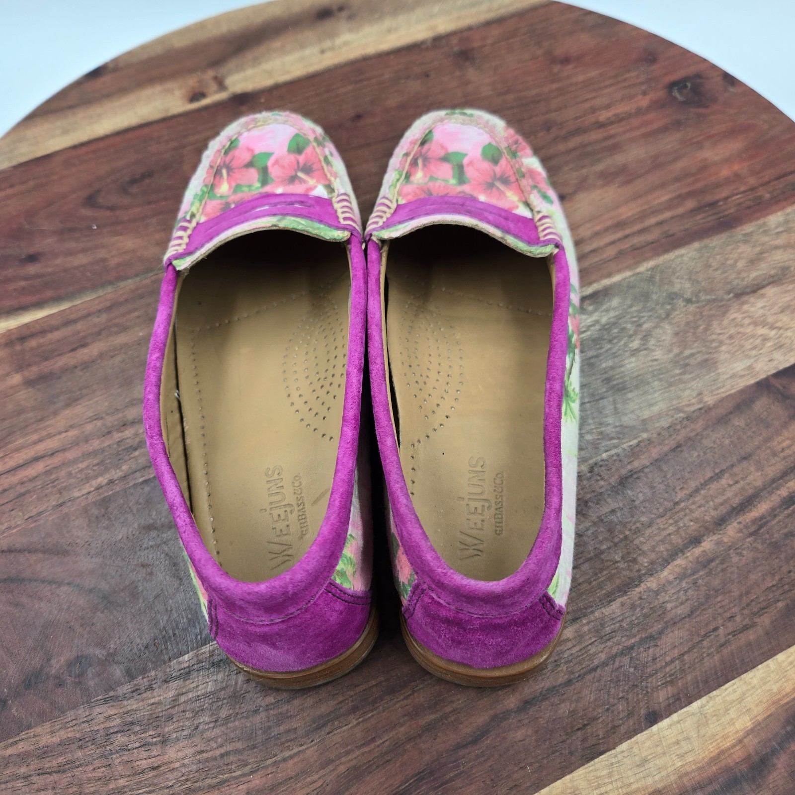 GH Bass Weejuns Shoes Women’s 5.5M Purple Pink Tropic Floral Suede Penny Loafers
