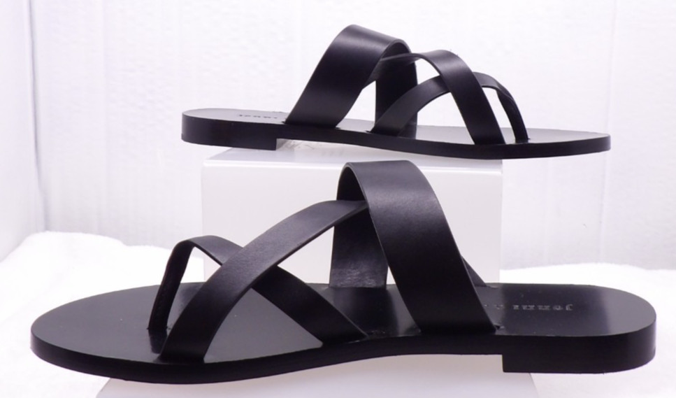 Jenni Kayne The Strap Sandals Black Leather Flat Women’s Size US 8 EU 38