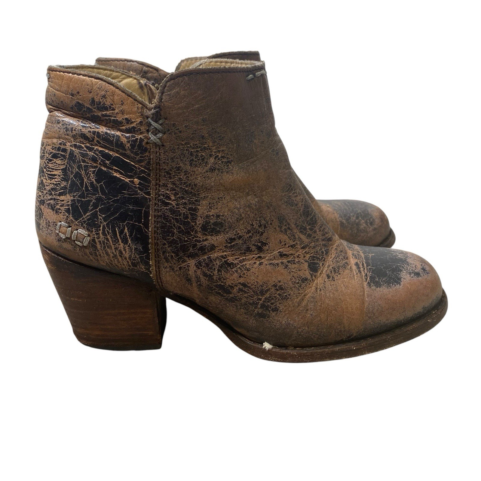 Bed Stu Distressed Leather Women Size 6.5 Brown Block Heels Western Grunge