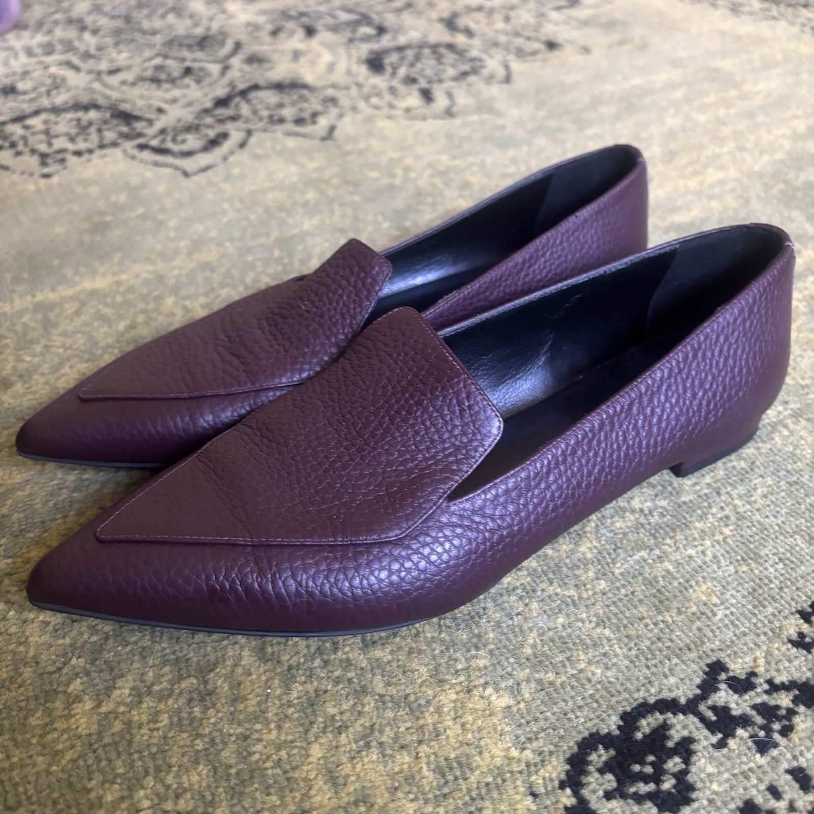 Everlane The Boss Womens Purple Pebbled Leather Simple Pointed Toe Flats 8.5