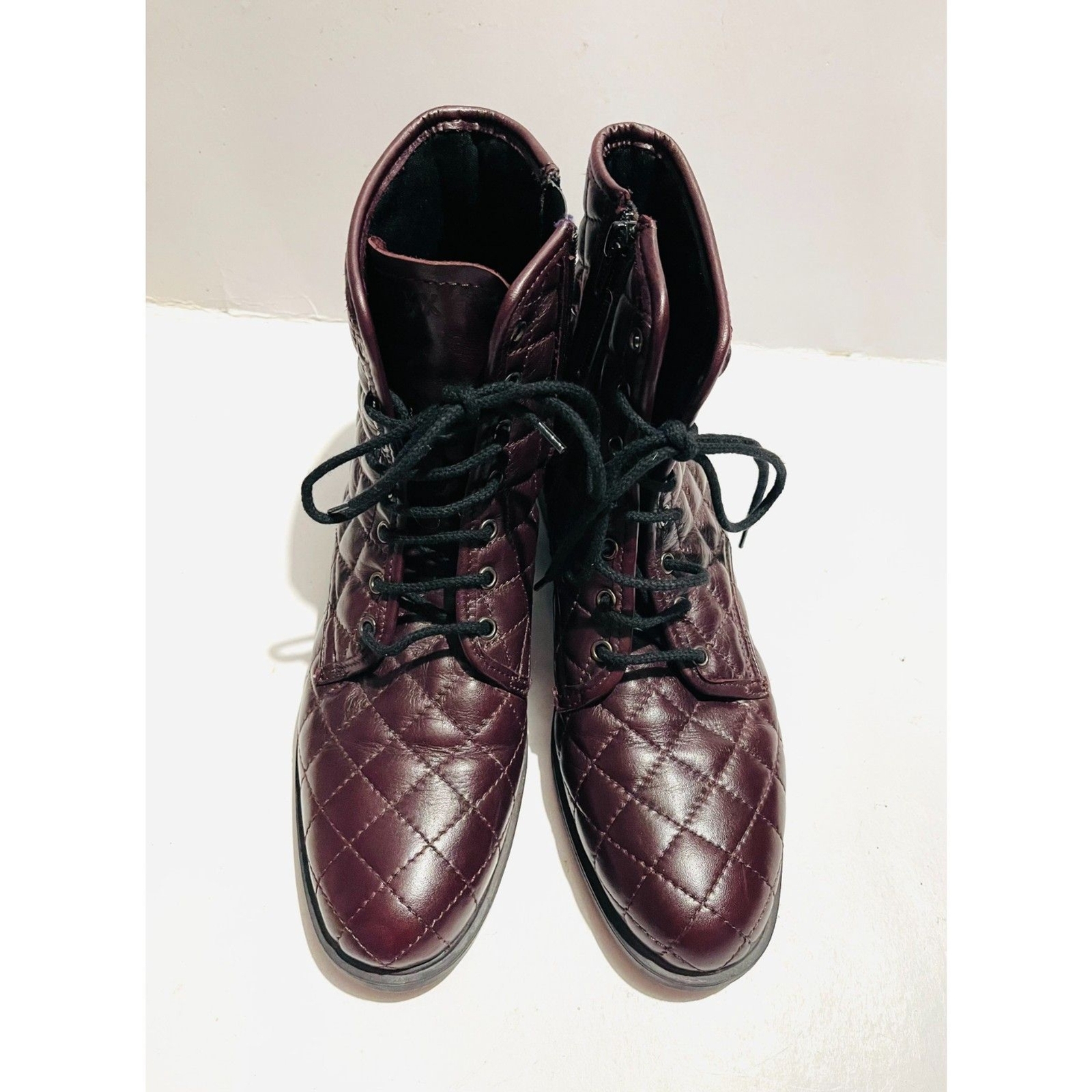 The Flexx quilted lace up combat boots chocolate brown leather casual women 8