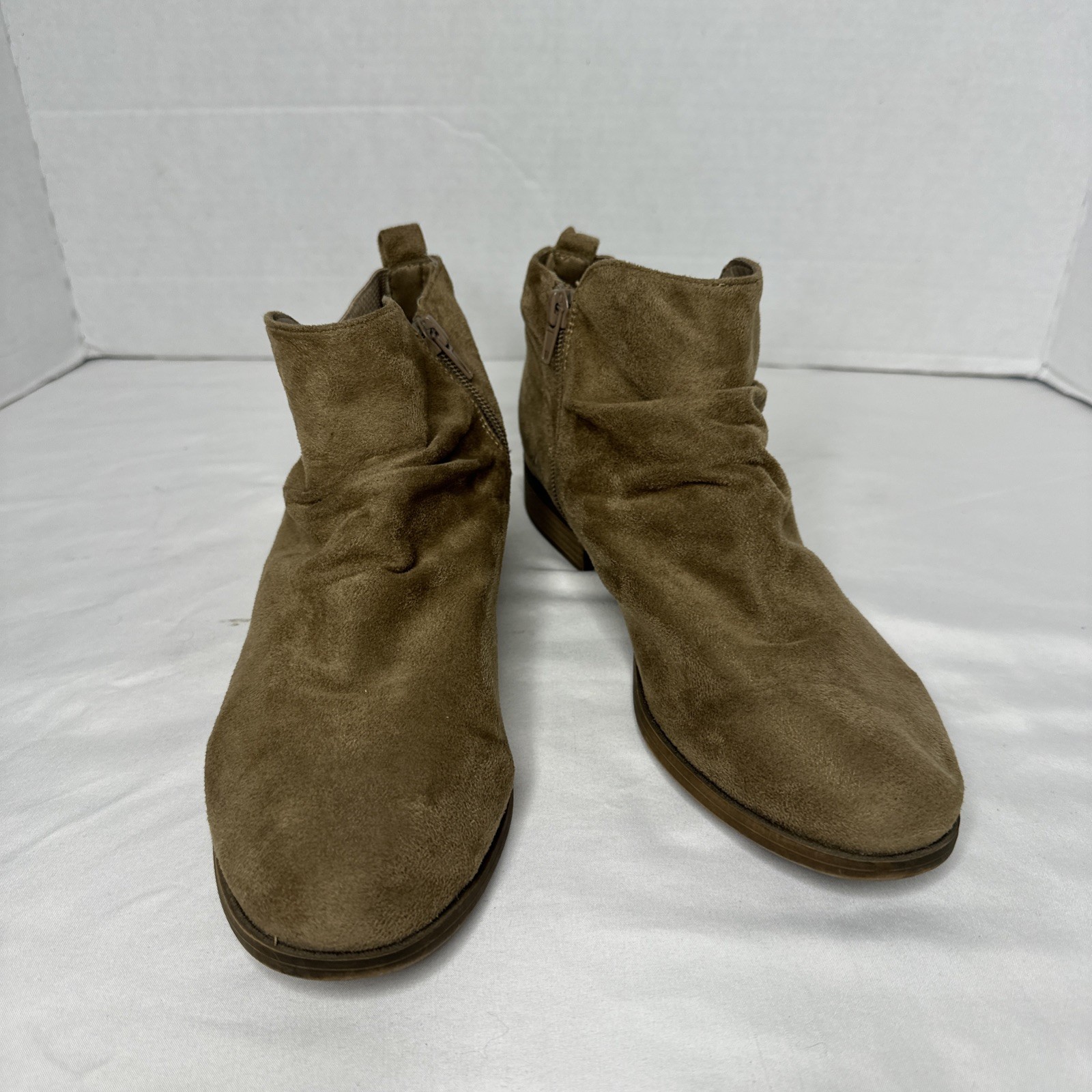 David Aaron Ankle Boots Suede Leather Side Zip Casual Tan Size 8.5