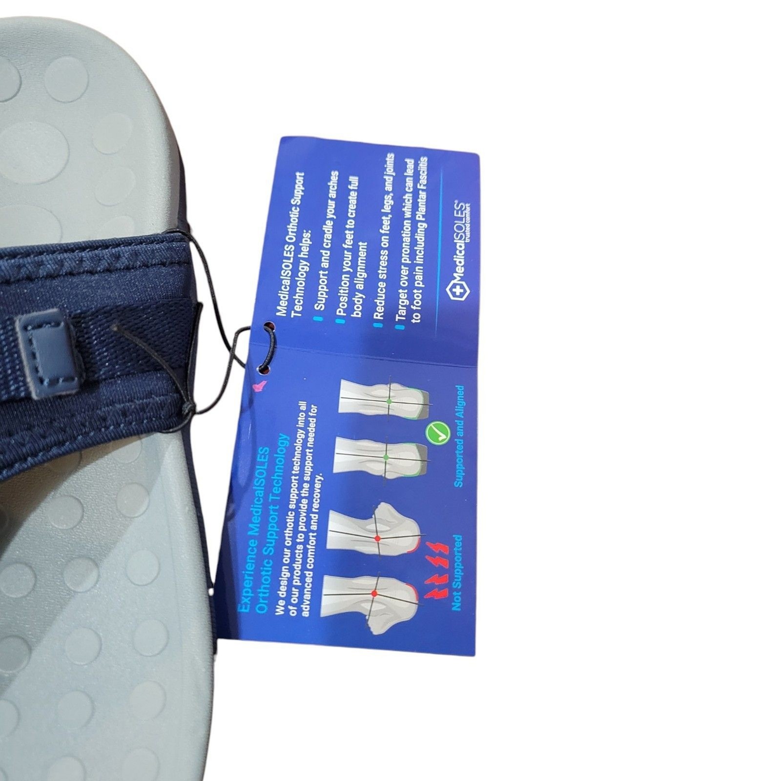 Medical Soles Orthotic Flip Flops Navy Adjustable Thong Sandals Sz 7 Comfort