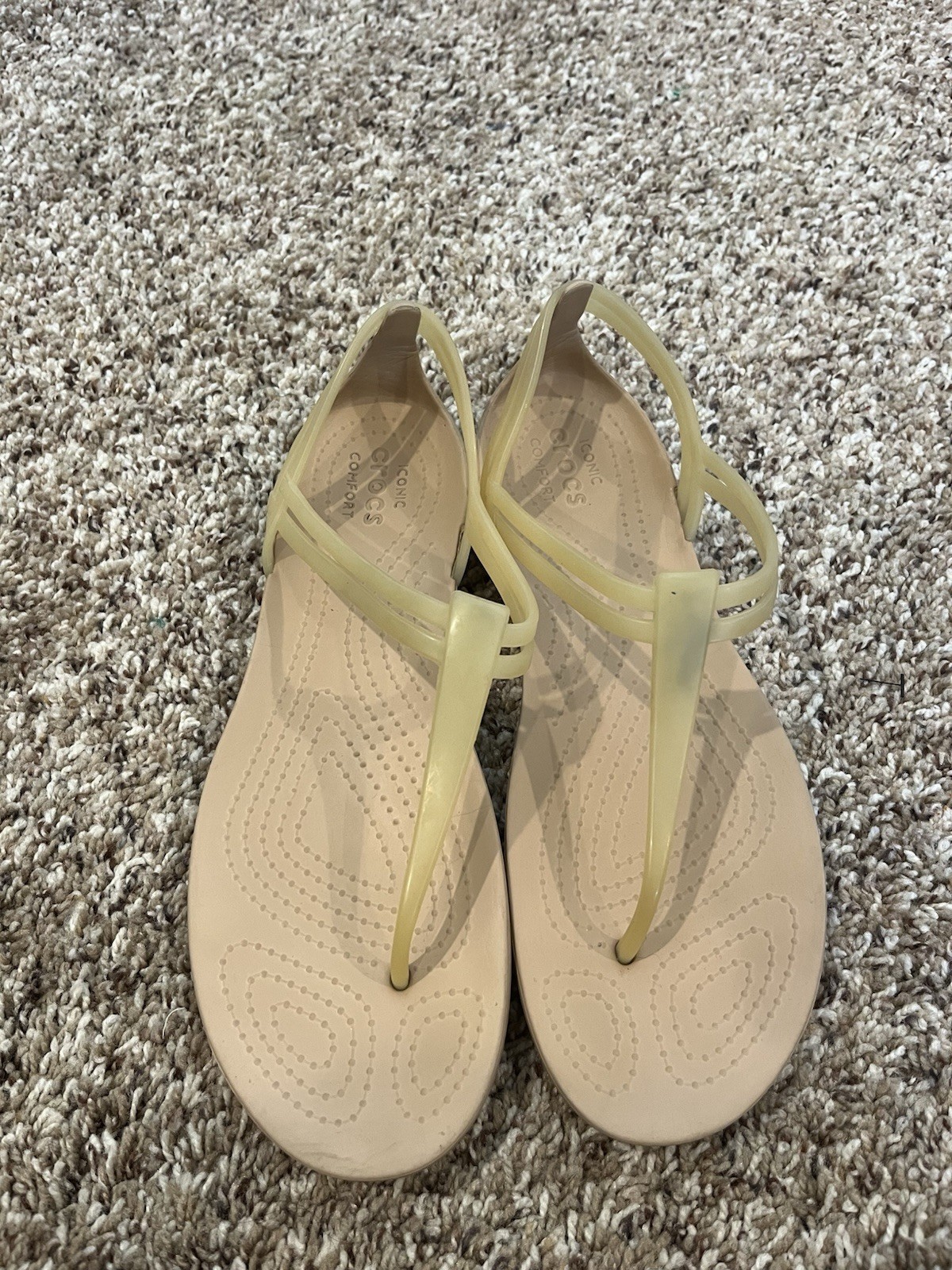 Crocs Women’s Size 9 Isabella Sandal T-Strap Iconic Comfort Jelly Beige Yellow