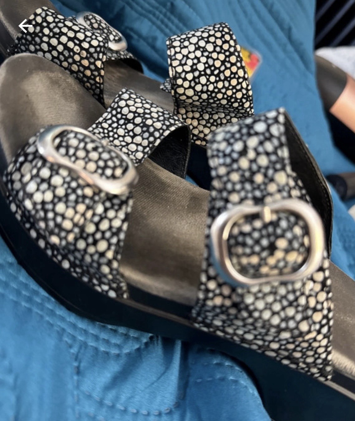 Dansko Womens 6.5 Black White Polka Dot Leather Slide Sandals Buckle Strap