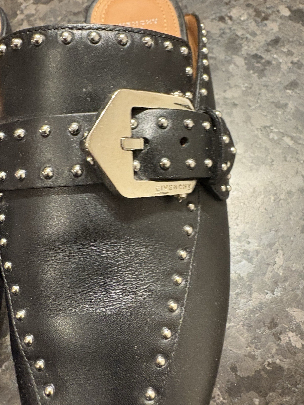 Givenchy Elegant Women US 6 EUR 36.5 Black Leather Slip-On Pointed Studded Mules