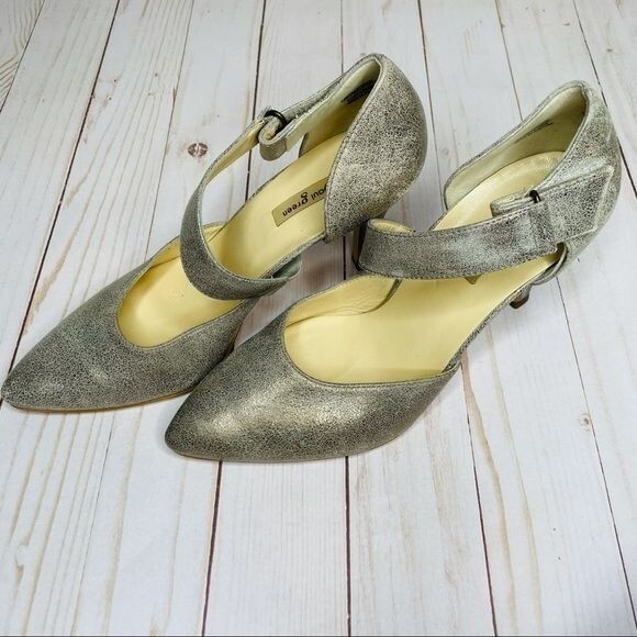 Paul Green Single Cross Strap Heels pumps Shoes Metallic glitter silver size 5