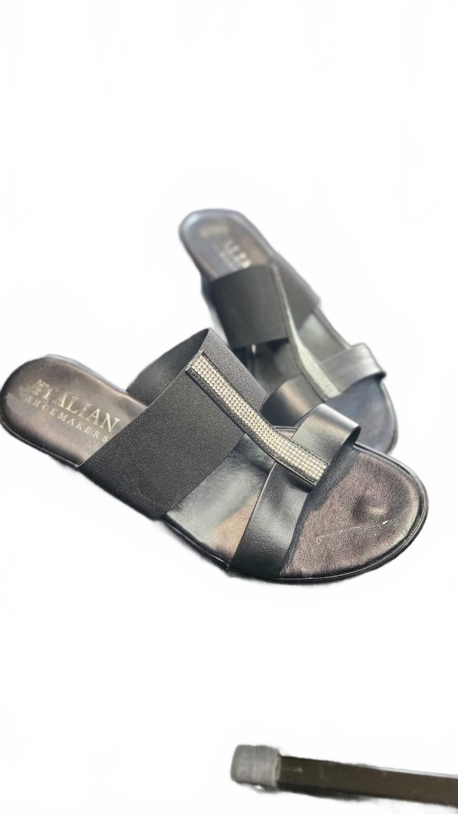 Italian Shoemakers Black Wedge Sandals Size 9M with Elastic Straps