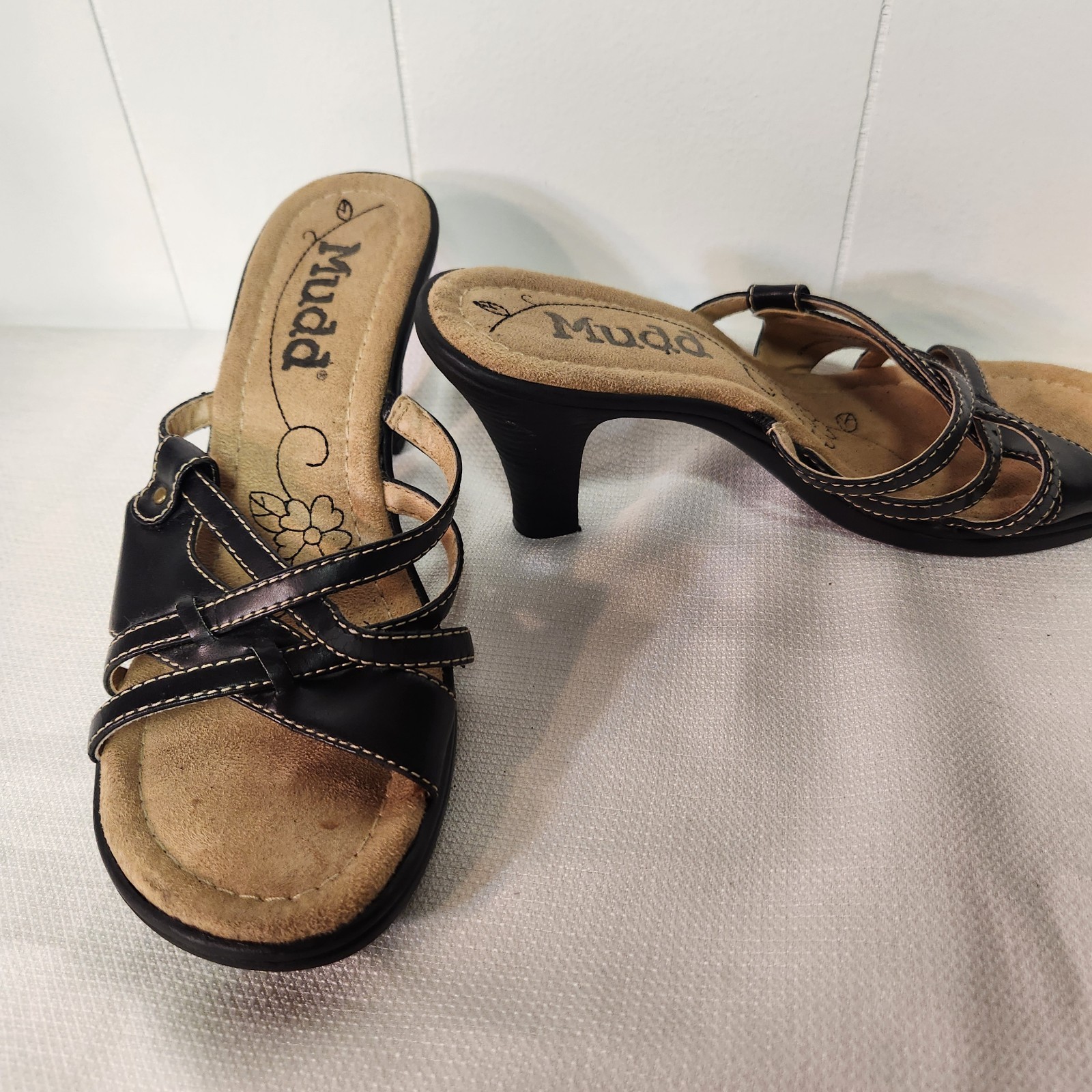 VTG 90s Y2K Mudd Piney Black Faux Vegan Leather Strappy Heel Sandals 6.5