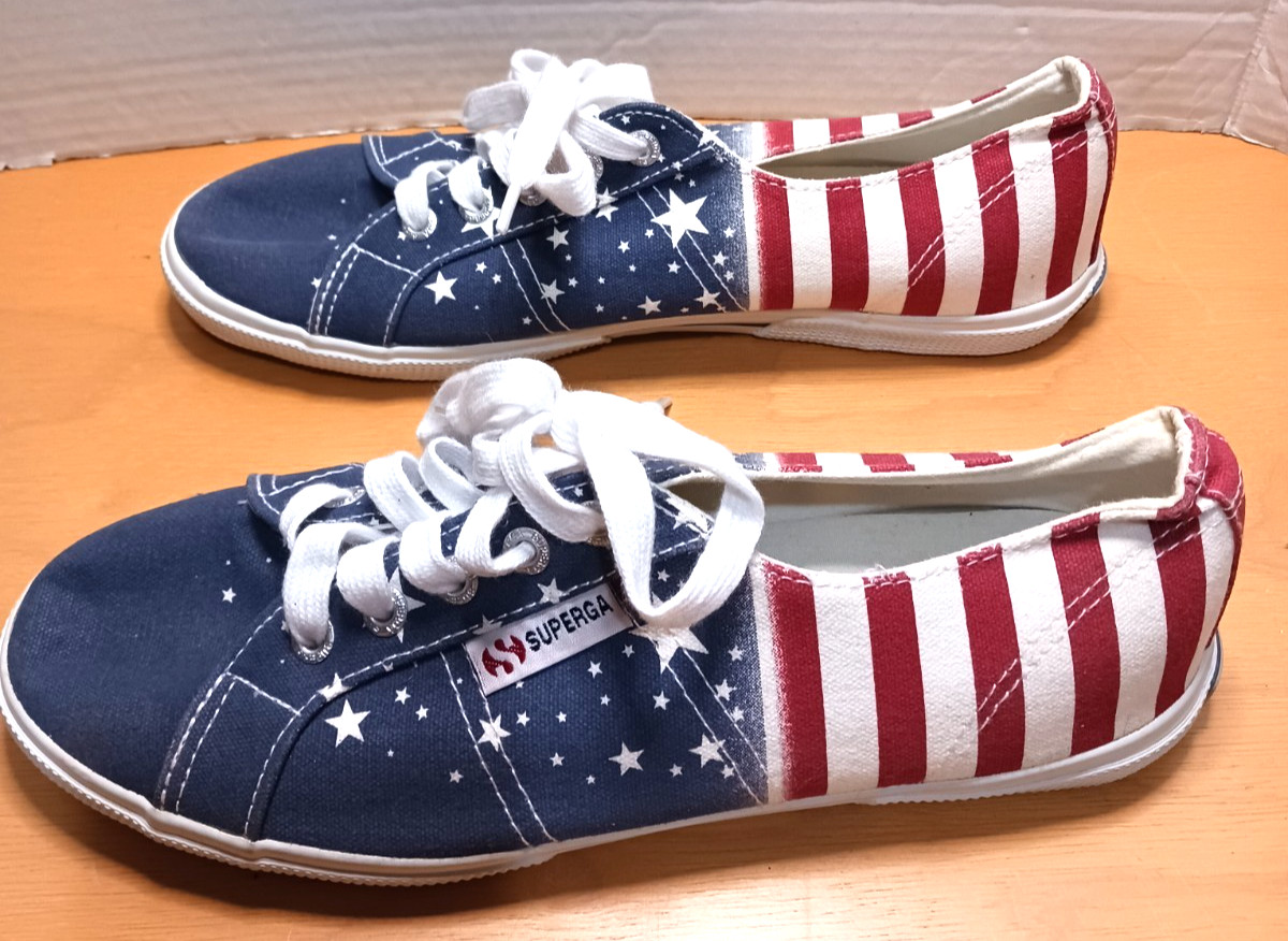 SuperGA – American Flag Sneakers – Patriotic – Women’s Size 7 – Low Top, Lace Up