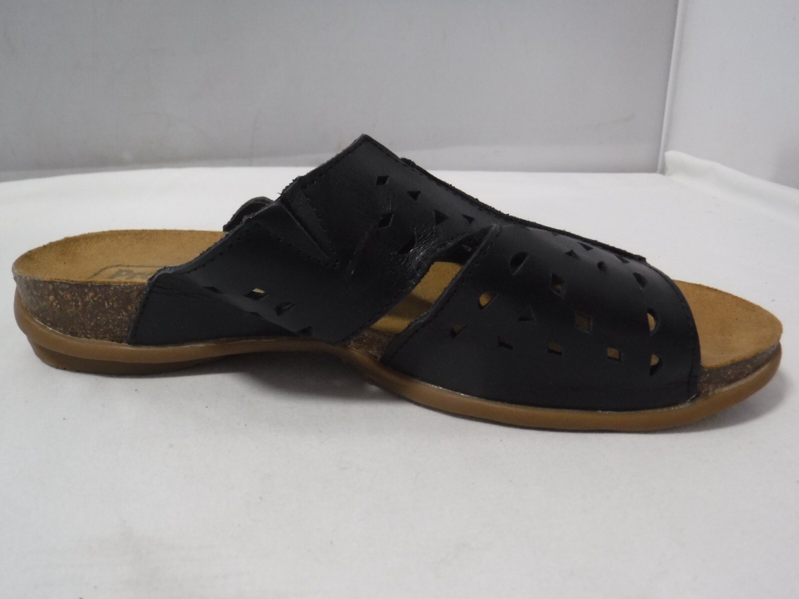 PF2 Propet Shoes Women 7.5W Fionna Black Comfort Slide Sandal Cutout Leather