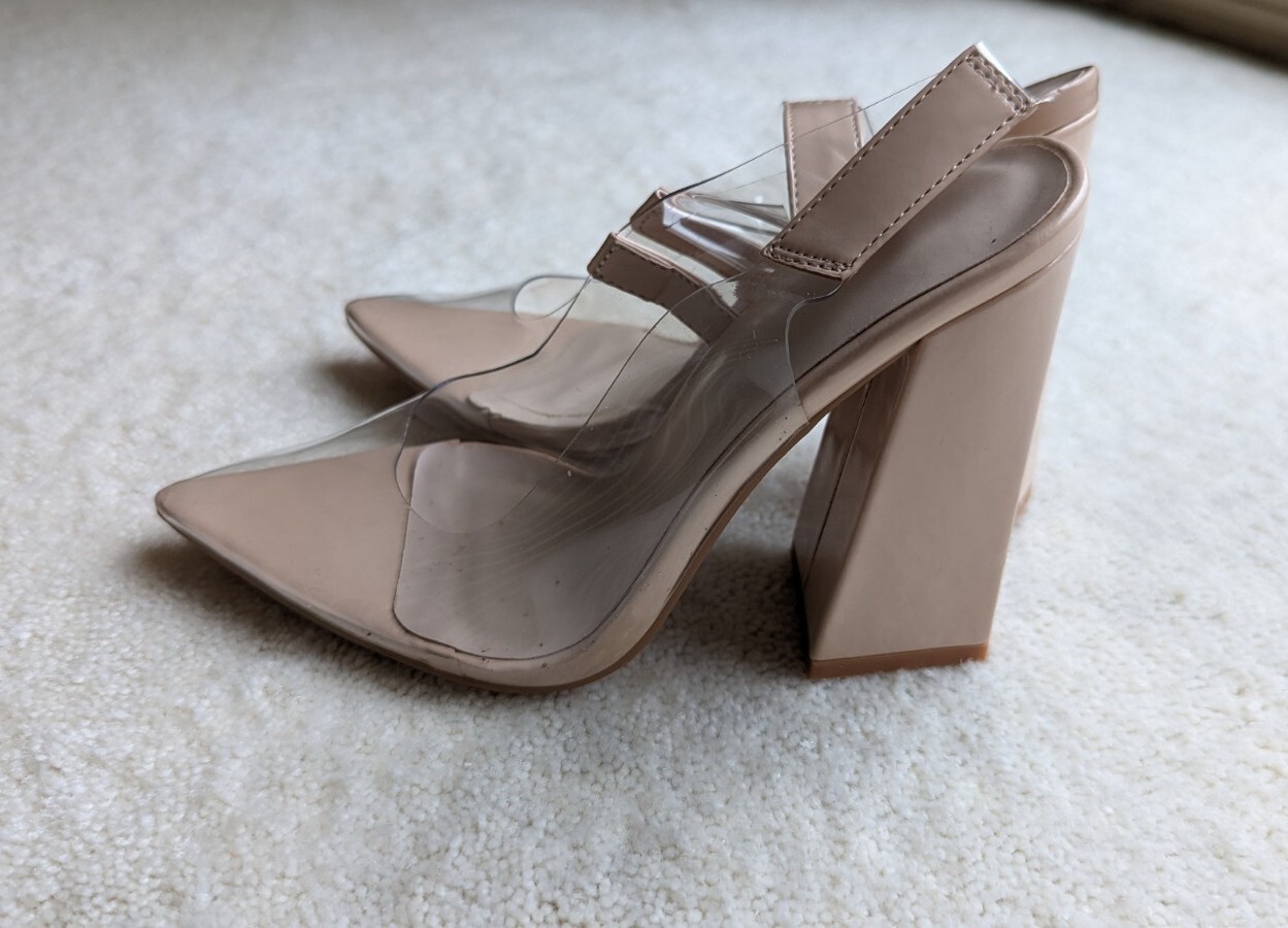 Public Desire Lure Nude Clear Block Heel Sandals Size US 5.5 EU 36
