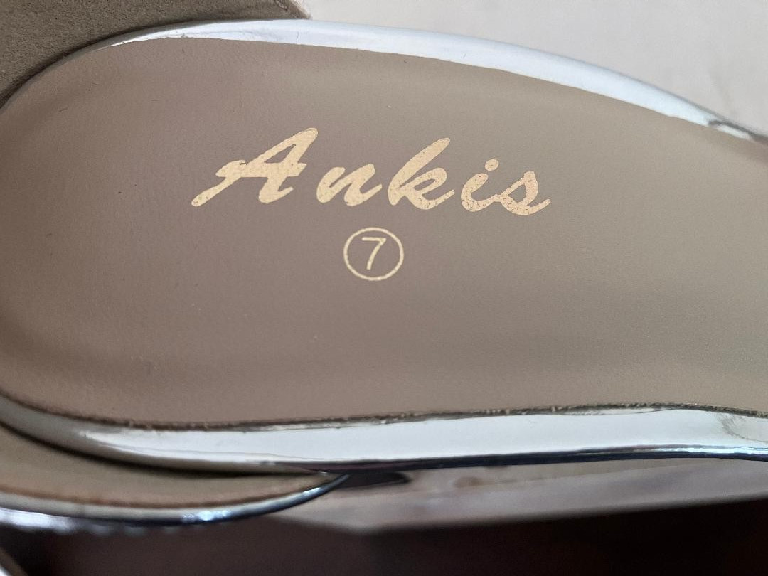 ANKIS Women’s Size 7 Silver Metallic Block Heel Open Toe Sandals – New!