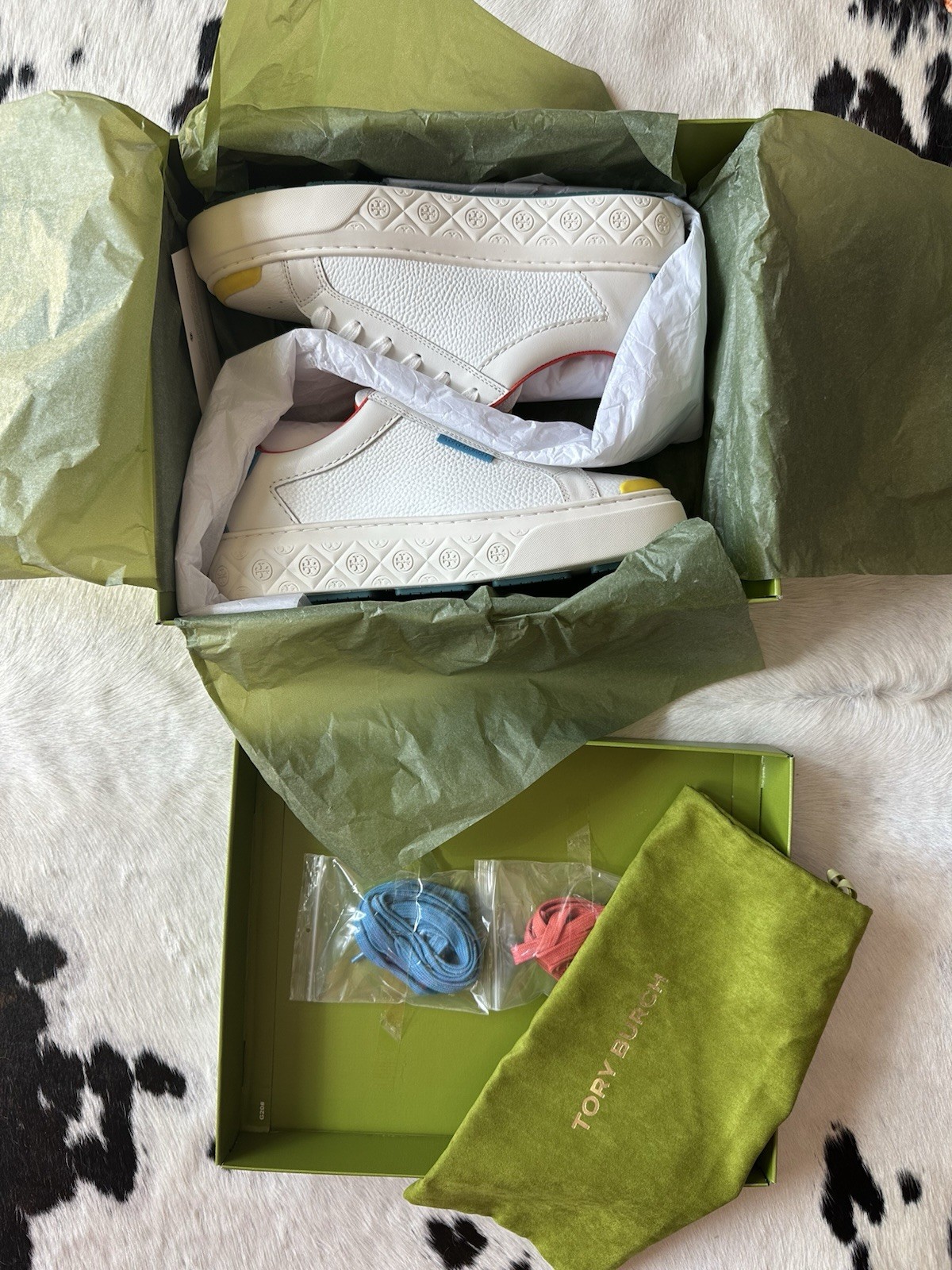 Tory Burch Ladybug Leather Trainer Sneaker White/Red/Blue/Yellow Sz 8.5 NEW
