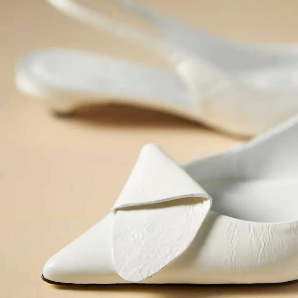 Elegant Pointy Toe Slingback Kitten Heel Pumps Shoes in White FSJ202407008B