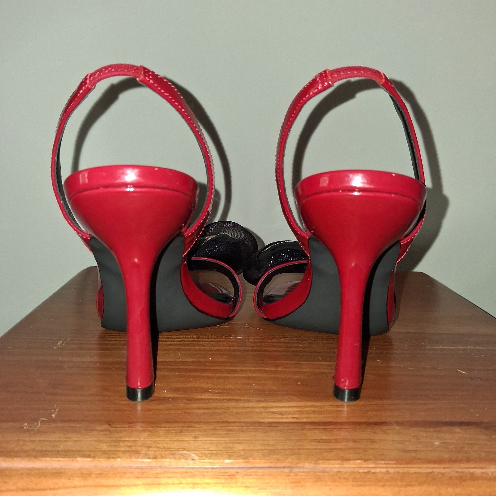 Abound Red Patent Slingback Heels with Rhinestone Bows Size 8